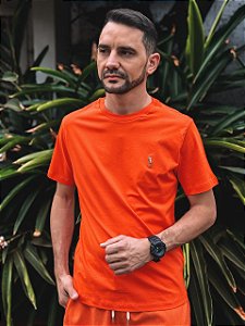 Camiseta Ralph Lauren Masculina Custom Slim Fit Laranja Pony Colorido