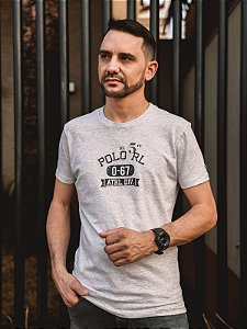 Camiseta Ralph Lauren Oversized Cinza Estampa Clássica Polo RL 0-67