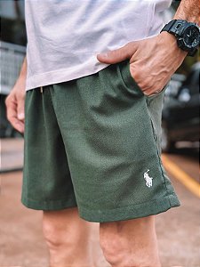 Shorts Ralph Lauren Linho Verde Musgo Pony Branco
