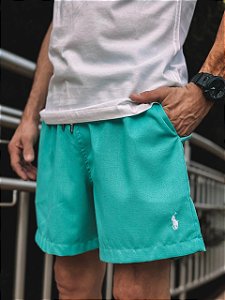 Shorts Ralph Lauren Linho Verde Água Pony Branco