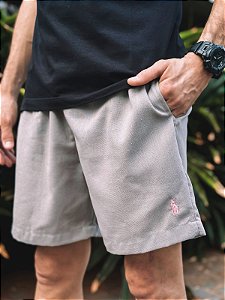 Shorts Ralph Lauren Linho Cinza Pony Rosa Bebê
