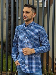 Camisa Ralph Lauren Masculina Manga Longa Custom Fit Xadrez Madras Azul Bic Pony Colorido
