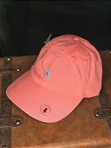 Boné Ralph Lauren Classic Rosa Pêssego Pony Azul Bebê