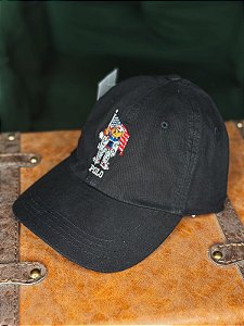 Boné Ralph Lauren Polo Bear Bandeira Americana Preto