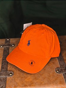 Boné Ralph Lauren Classic Laranja Pony Azul Bic