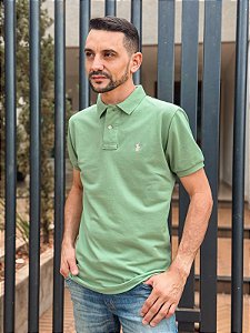 Camisa Polo Ralph Lauren Masculina Custom Fit Verde Folha Pony Rosa Bebê