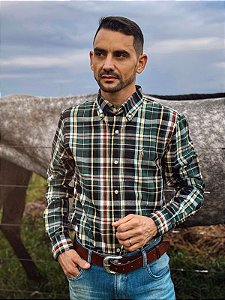 Camisa Oxford Ralph Lauren Masculina Manga Longa Custom Fit Xadrez Madras Verde Musgo Pony Colorido