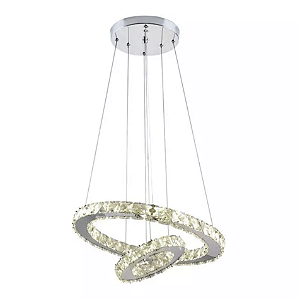 Pendente dois arcos cristal multicollor 42w Inóx e vidro