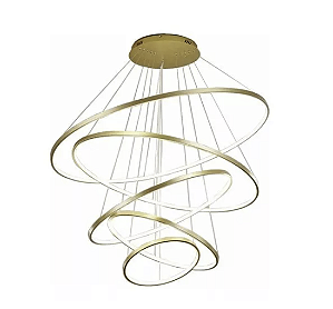 Lustre 5 arcos pé direito duplo dourado led lente cristal
