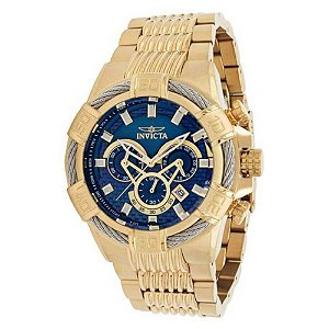 Relógio Invicta Masculino Série Bolt 38954 Dourado Com Mostrador Azul - Original