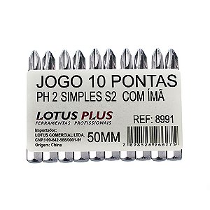 Jogo de 10 Bits Ponteiras Phillips PH2 50mm com Imã 1/4'' Lotus 8991