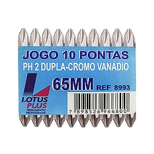 Jogo de 10 Ponteiras Phillips com imã PH2 Crv Duplas 1/4'' 65mm Lotus 8993