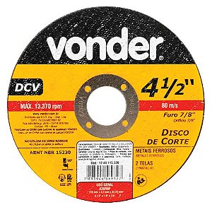 Disco de Corte Ferro 115mm x 3,2mm x 22,23mm Vonder DCV