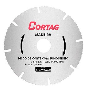 Disco de Serra Segmentado Tungstênio para Madeira MDF 4.3/8 Polegadas 110mm x 20mm Cortag 61346