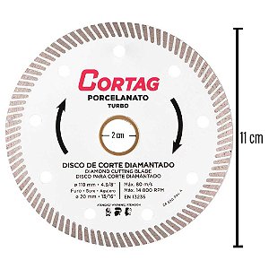 Disco Diamantado para Porcelanato e Cerâmica Turbo 110mm x 20mm Cortag 60863