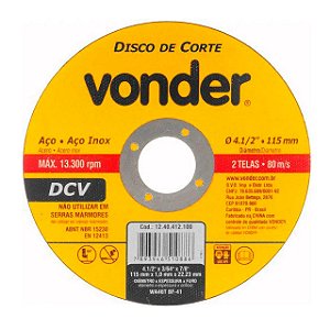 Disco de Corte  para Aço 115 x 1,0 x 22,23 Vonder DCV