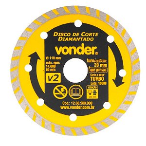 Disco de Corte Diamantado para Mármore e Granito 110mm x 20mm Vonder V2