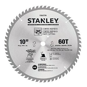 Disco Lâmina de Serra Circular para Madeira 10 Polegadas 254mm x 16mm x 60 Dentes Stanley STA7770