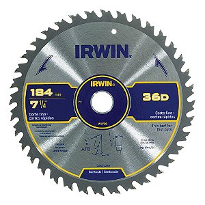 Disco Lâmina de Serra Circular para Madeira 7.1/4" 184mm x 20mm x 36 Dentes Irwin IW14108