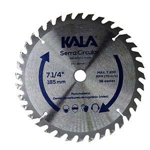 Disco Lâmina de Serra Circular para Madeira 7.1/4 Polegadas 185mm x 20mm x 36 Dentes Kala