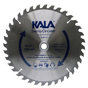 Disco Lâmina de Serra Circular Vídea para Madeira  9.1/4'' 235mm x 25mm x 36 Dentes Kala