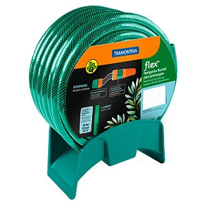 Mangueira Flex Pvc para Jardim 15m com Suporte e Engates para Jardim Verde PVC Tramontina