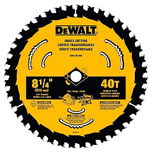 Disco Lâmina de Serra Circular para Madeira 8.1/4" 210mm x 16mm x 40 Dentes Carboreto Dewalt DWA181440