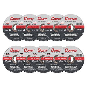 Kit com 10 Discos de Corte Inox 115mm x 1mm x 22,22mm Cortag