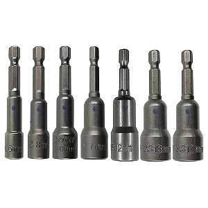 Kit de Soquetes Sextavado Magnético para Parafusadeira 1/4'' 6 a 14mm 7 Peças Lotus