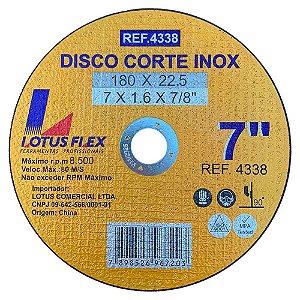 Disco de Corte Ferro Inox 7 Polegadas 180mm x 1,6mm Lotus 4338
