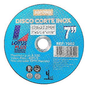 Disco de Corte Ferro Inox 7 Polegadas 180mm x 1,6mm Lotus 7002