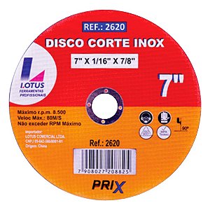 Disco de Corte Ferro Inox 7 Polegadas 180mm x 1,6mm Lotus 2620