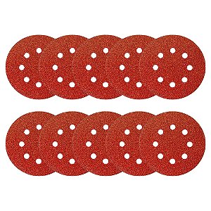 Disco de Lixa Velcro 8 Furos 5'' 125mm Grão 180 com 10 Unidades Lotus 3157