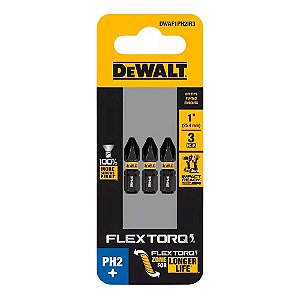 Ponta Bits Phillips Ph2 1'' 25mm Flextorq 3 Unidades Dewalt DWAF1PH2IR3