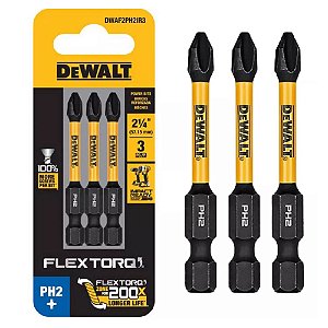 Ponta Bits Phillips Ph2 57mm Flextorq 3 Unidades Dewalt DWAF2PH2IR3
