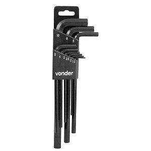 Jogo de Chave Allen Longa com Estojo 9 Peças 1,5 a 10mm Vonder