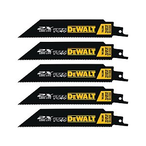 Lâmina de Serra Sabre Bimetal Alto Rendimento 6'' 150mm x 14TPI 5 Peças Dewalt Long Life 2X DWA4186