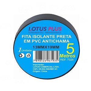 Fita Isolante Preta 19mm x 5 Metros Lotus 7026