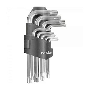 Jogo de Chaves Pentalobular com Furo Guia 9 Peças T10-T50 Vonder