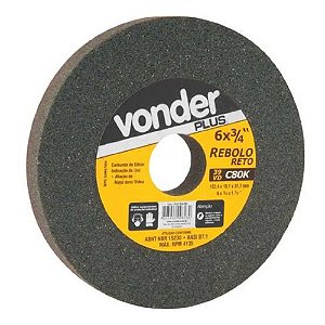 Rebolo Reto Moto Esmeril 6" x 3/4" 39CVD Grão 100 Verde Vonder