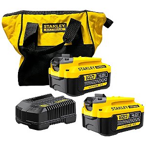 Kit com 2 Baterias 4Ah 20V Max* com Carregador Rápido 4Ah + Bolsa Stanley SCB244CK-BR