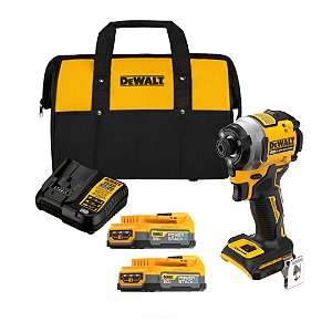 Kit Parafusadeira de Impacto 1/4'' 2 Baterias Powerstack 20V Max* Brushless Atomic 205Nm Bolsa Dewalt DCF850