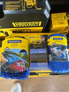 Kit Limpeza de Carro Luva de Microfibra + Esponja de Microfibra + Esponja aplicadora Pretinho Tramontina