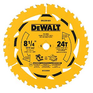 Disco Lâmina de Serra Circular para Madeira 8.1/4" 210mm x 16mm x 24 Dentes Dewalt DWA281424