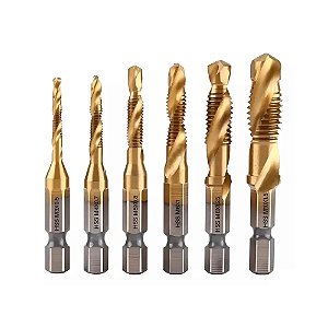 Jogo Brocas Macho Espiral HSS com Revestimento em Titânio M3 a M10 6 Peças Lotus 1219
