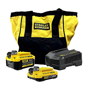 Kit com 1 Bateria 4Ah + 1 Bateria 2Ah 20V Max* com Carregador Rápido 4Ah + Bolsa Stanley SCB224CK-BR