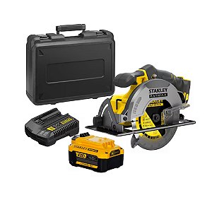 Serra Circular 7.1/4" 185mm com 1 Bateria 4Ah 20V Max* Brushless Fatmax + Carregador 4Ah e Maleta Stanley SBC550M1K-BR