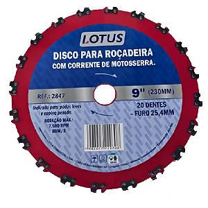 Disco de Poda para Roçadeira com Corrente de Motosserra 9'' 230mm x 25,4mm Lotus 2847
