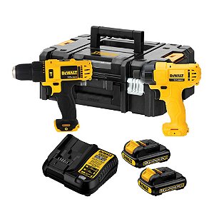 Combo Parafusadeira/Furadeira de Impacto + Parafusadeira de Impacto com 2 Baterias 12V Maleta Tstak Dewalt DCK202C2T-BR