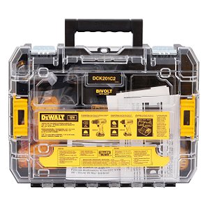 Combo Parafusadeira/Furadeira + Parafusadeira de Impacto 12V + 2 Baterias 1.5Ah Maleta Tstak Dewalt DCK201C2